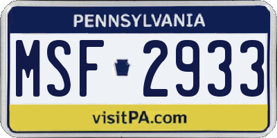 PA license plate MSF2933