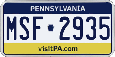 PA license plate MSF2935