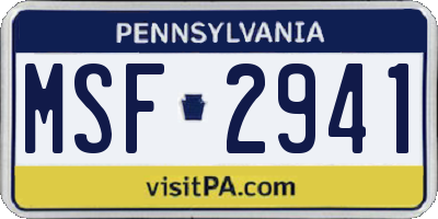 PA license plate MSF2941