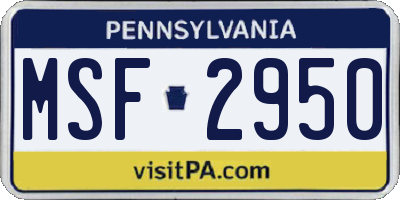 PA license plate MSF2950