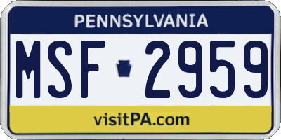 PA license plate MSF2959