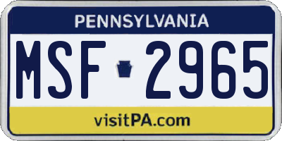 PA license plate MSF2965