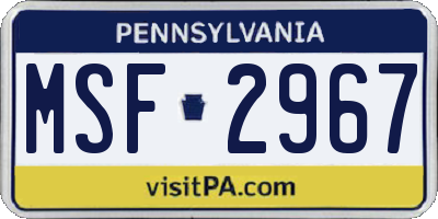 PA license plate MSF2967