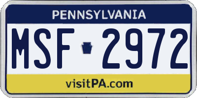 PA license plate MSF2972