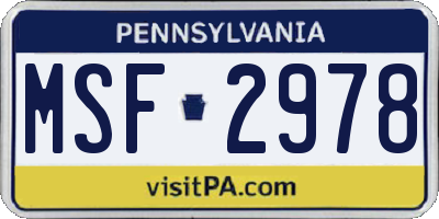PA license plate MSF2978