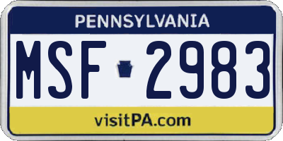 PA license plate MSF2983
