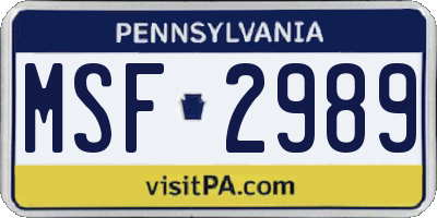 PA license plate MSF2989