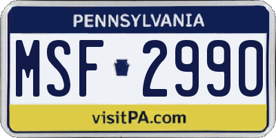 PA license plate MSF2990