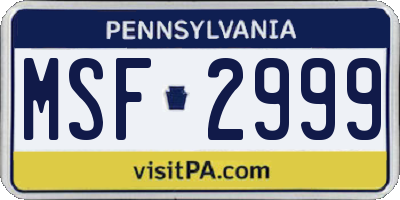 PA license plate MSF2999