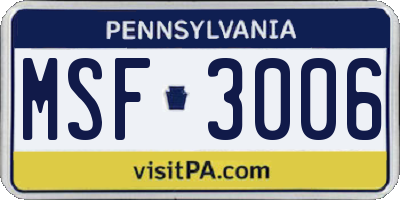 PA license plate MSF3006