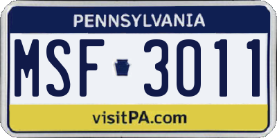 PA license plate MSF3011