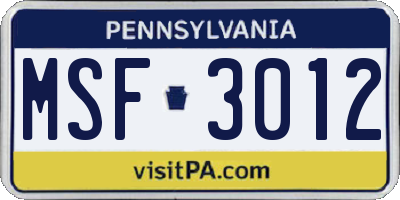PA license plate MSF3012