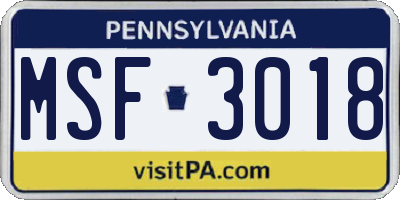PA license plate MSF3018