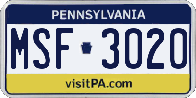 PA license plate MSF3020