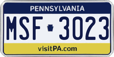 PA license plate MSF3023