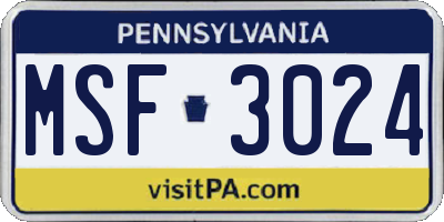 PA license plate MSF3024