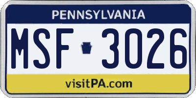 PA license plate MSF3026