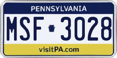 PA license plate MSF3028