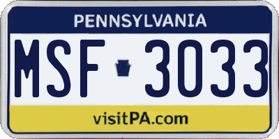 PA license plate MSF3033