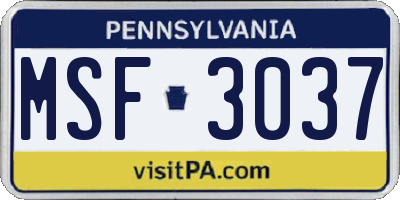 PA license plate MSF3037