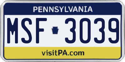 PA license plate MSF3039
