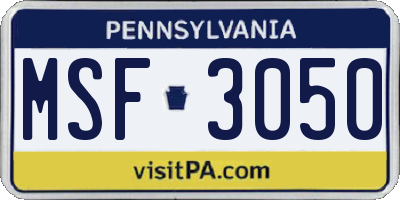 PA license plate MSF3050