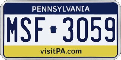PA license plate MSF3059