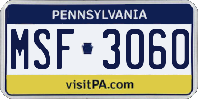 PA license plate MSF3060