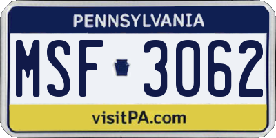 PA license plate MSF3062