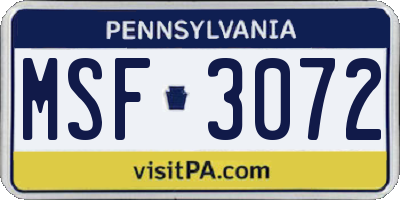 PA license plate MSF3072