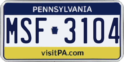 PA license plate MSF3104