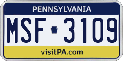 PA license plate MSF3109