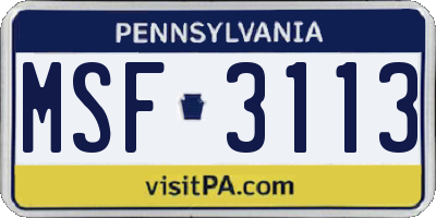 PA license plate MSF3113