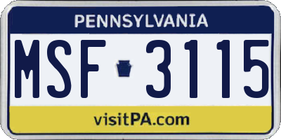 PA license plate MSF3115