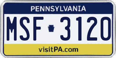 PA license plate MSF3120