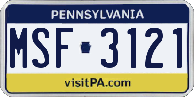 PA license plate MSF3121