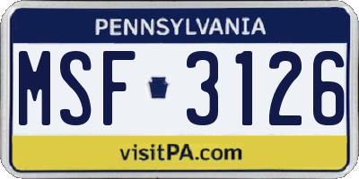 PA license plate MSF3126
