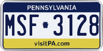 PA license plate MSF3128