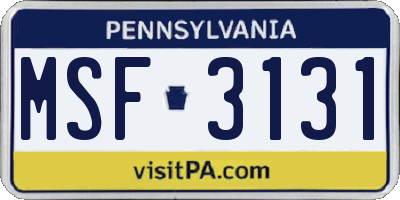 PA license plate MSF3131