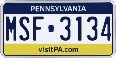 PA license plate MSF3134