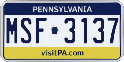 PA license plate MSF3137