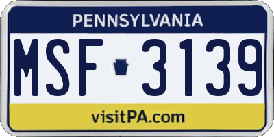 PA license plate MSF3139