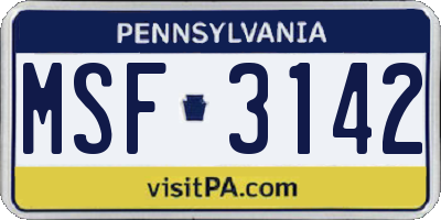 PA license plate MSF3142