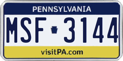 PA license plate MSF3144