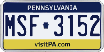 PA license plate MSF3152