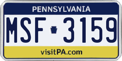 PA license plate MSF3159
