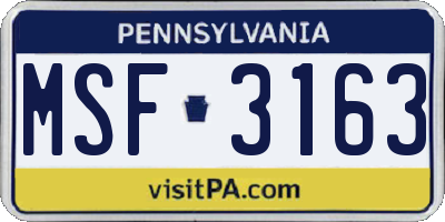 PA license plate MSF3163