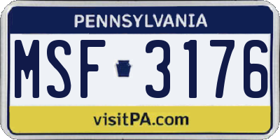 PA license plate MSF3176