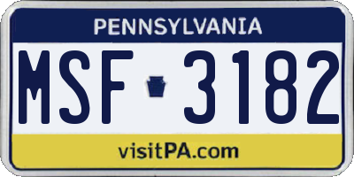 PA license plate MSF3182