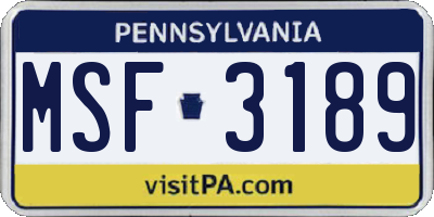 PA license plate MSF3189